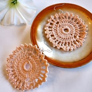 🍑Peach Color Lace earrings lightweight Handmade